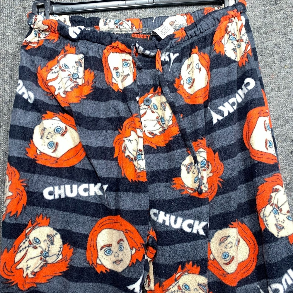 Chucky Pajama Lounge Pants Mens L Black Red PJ's Horror Movie Fleece Sleepwear